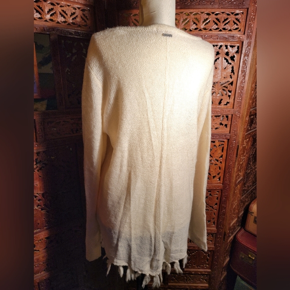 PrAna Shelby Cable Knit Sweater with Tassel Fringe in Winter White or Cream, XL - Picture 3 of 10